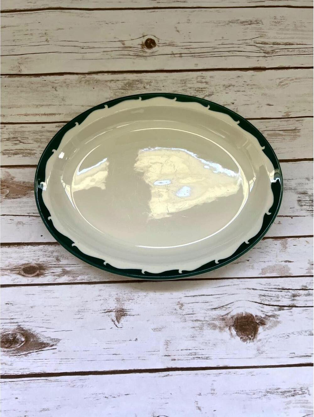 Syracuse China Oval Serving Platter with Green Trim